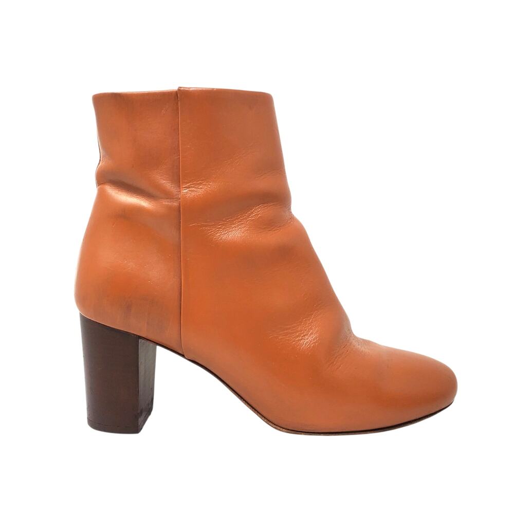 Sezane Lea Ankle Boots Block Heel Smooth Heritage Camel Tan Leather Size 39 US 8